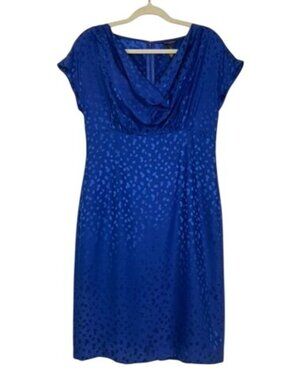 Banana Republic Factory Silk Blue Polka Dot Cowl Neck Sheath Dress Size 8 Lined